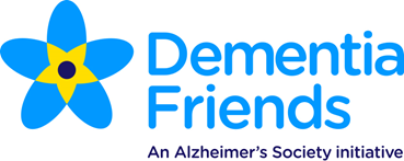 Dementia Friends. An Alzheimer's Society initiative logo (with a blue and yellow flower)