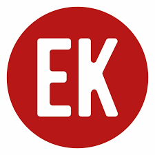 Explore Kent logo. A round red circle with the letter EK in the middle